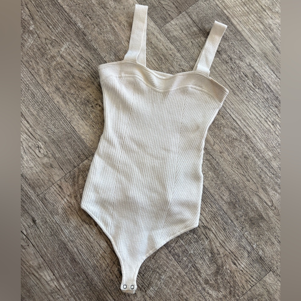 Abercrombie & Fitch Cream Ribbed Tank Bodsuit
